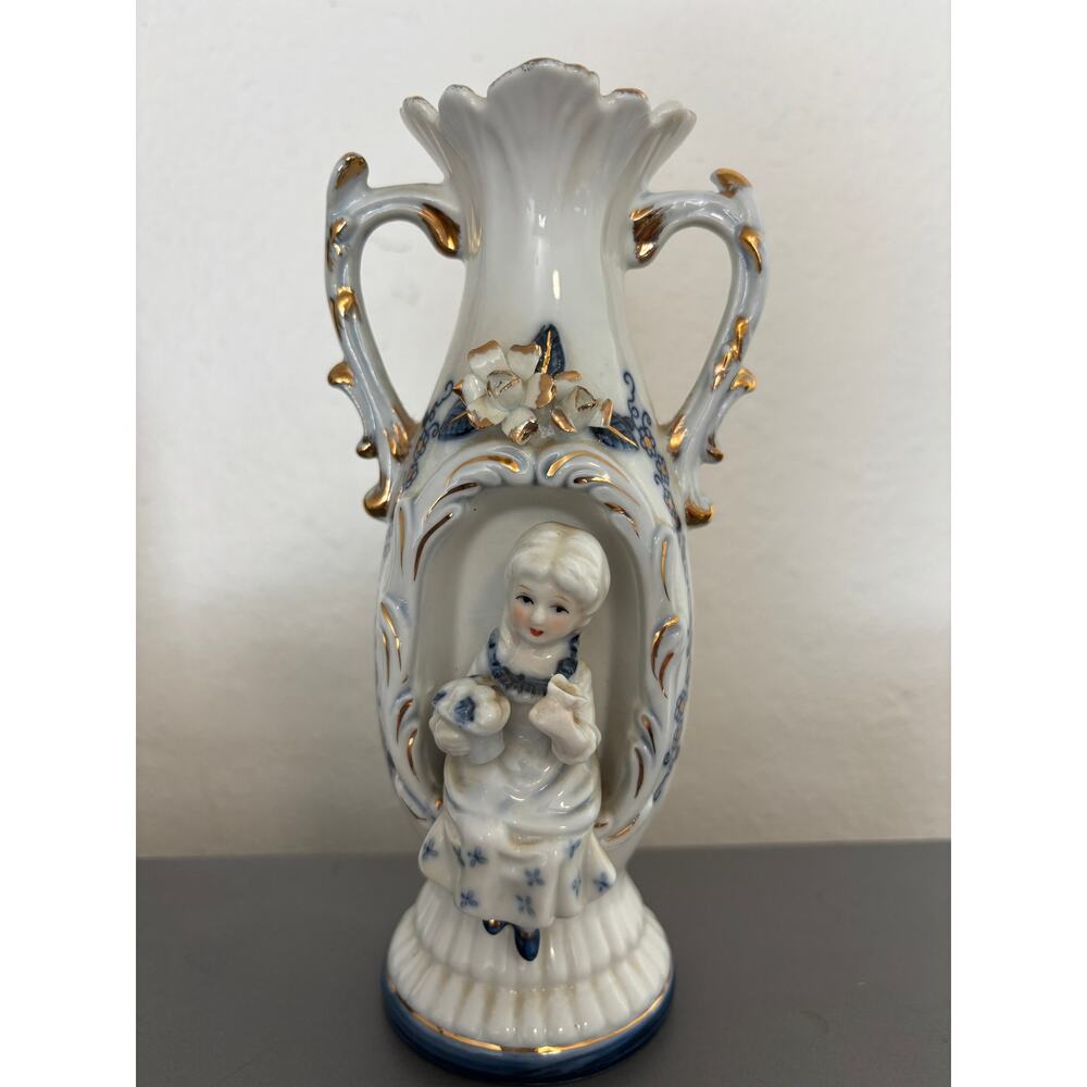 Vintage Allied Japan Porcelain Figural Vase Glue White Victorian Style - Picture 2 of 4